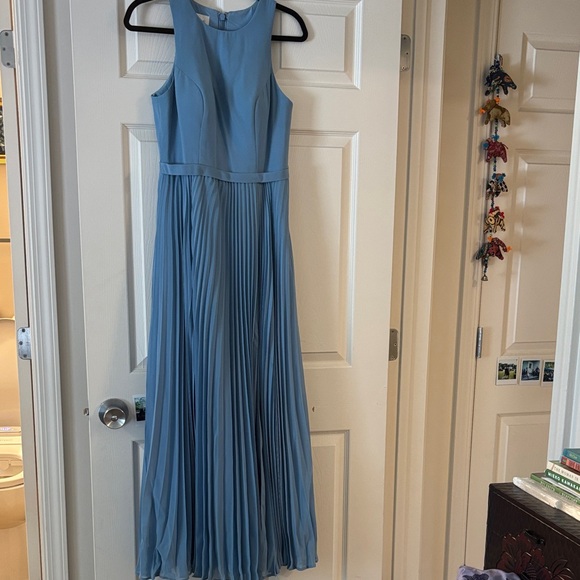 Azazie Light Blue Pleated Midi Dress - Picture 2 of 4